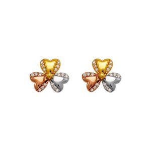 14K REAL GOLD Fancy Flower CZ Stud Earrings